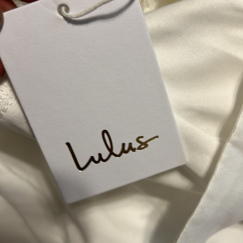 Lulus Winslet Strapless White satin sheer hem lace maxi Dress size M, XL new - Picture 7 of 9